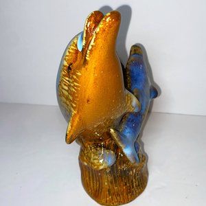 Ceramic Dolphins Figurine Blue and Gold